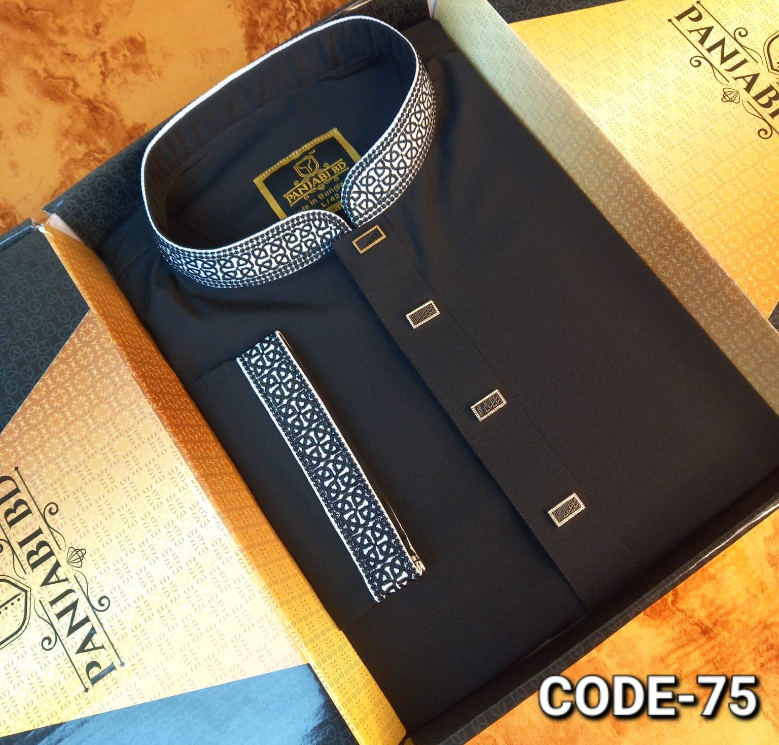 Premium Black Embroidery Panjabi (CODE-75)